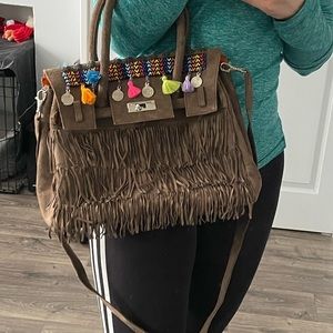 Larettamia Italian designer handbag, retail $795, Indian Bead Design, Fringe